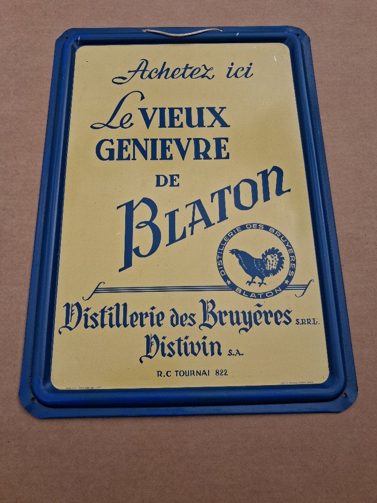 ancienne assiette enfer blanc GENIEVRE DE BLATON, année 1947, Collections, Enlèvement ou Envoi, Comme neuf, Panneau publicitaire