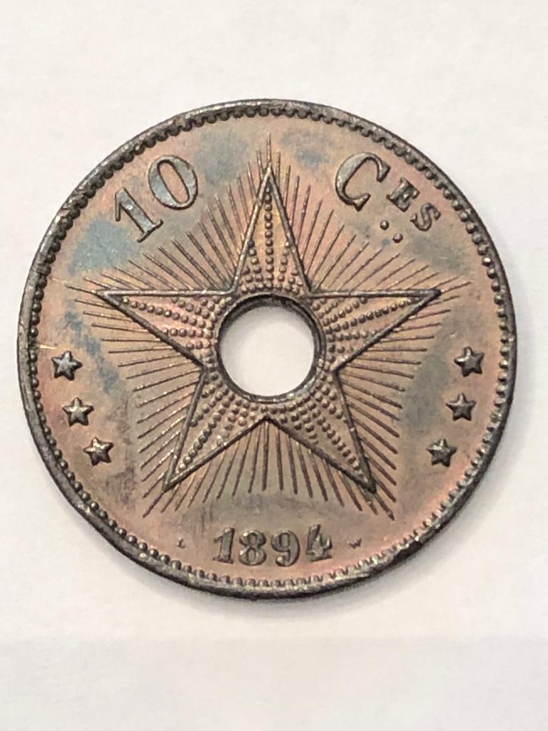 Munt Congo free state 10 cent koper Leopold II  1894 mooi, Postzegels en Munten, Munten | België, Verzenden, Overig, Losse munt