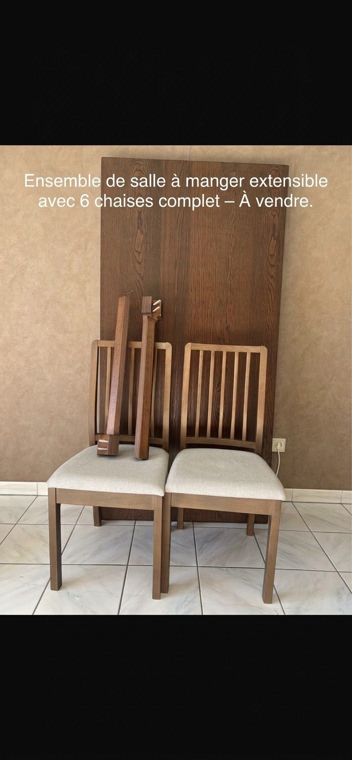 Uitschuifbare eettafel+6 stoelen (zeer goede staat), Huis en Inrichting, Ophalen, Gebruikt, Bruin, Vijf, Zes of meer stoelen