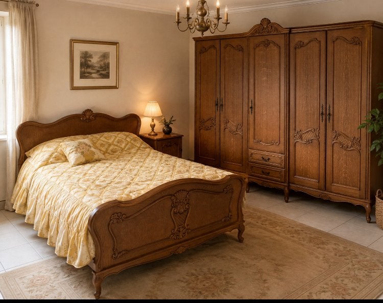 Mooie vintage slaapkamer. Bed 1m60, kleerkast en nachttafel, Huis en Inrichting, Ophalen, Gebruikt, Tweepersoons, Antiek vintage