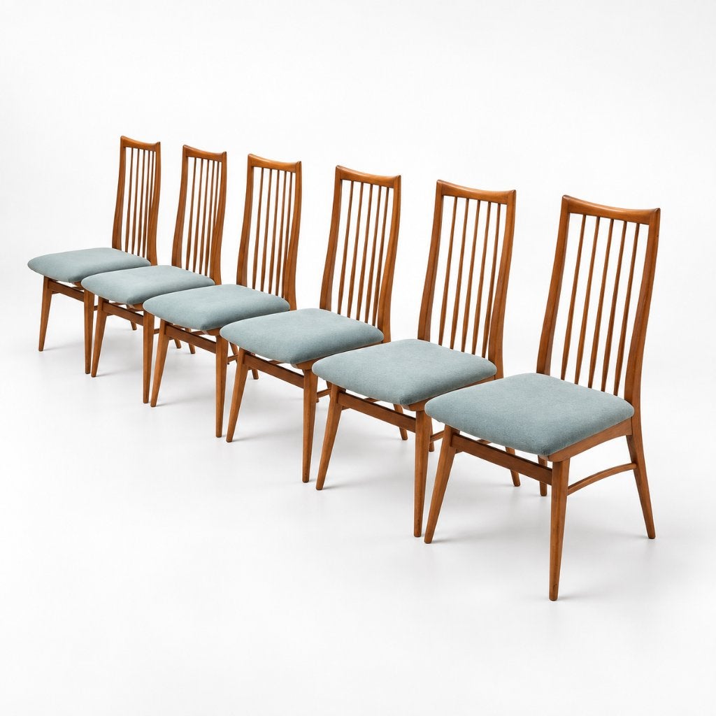 Vintage eetkamerstoelen stoelen set van 6 design retro '60, Enlèvement ou Envoi, Bleu, Tissus