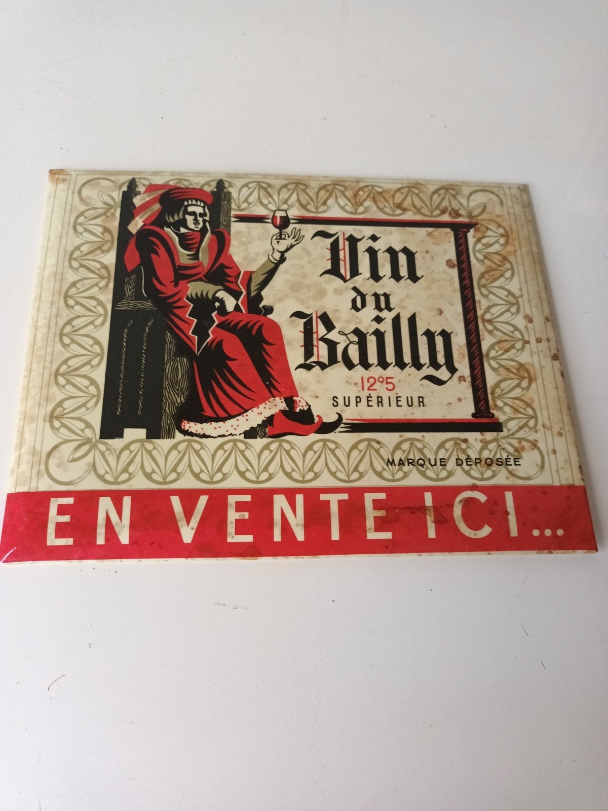 Frans Glaçoïde Reclamebord ‘Vin du Bailly’ (Jaren ’20/’30), Verzamelen, Ophalen of Verzenden, ###, ###, ###