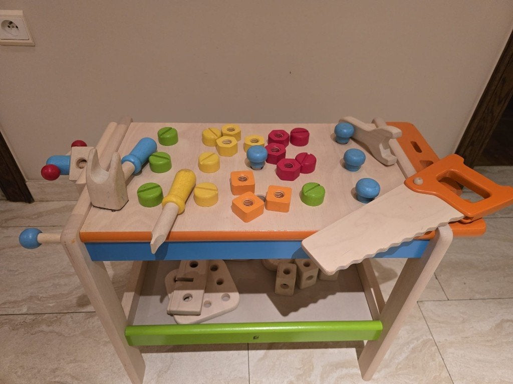 Houten speelgoed werkbank, Kinderen en Baby's, Speelgoed | Houten speelgoed, Ophalen, Zo goed als nieuw, Meubelstuk of Keukentje