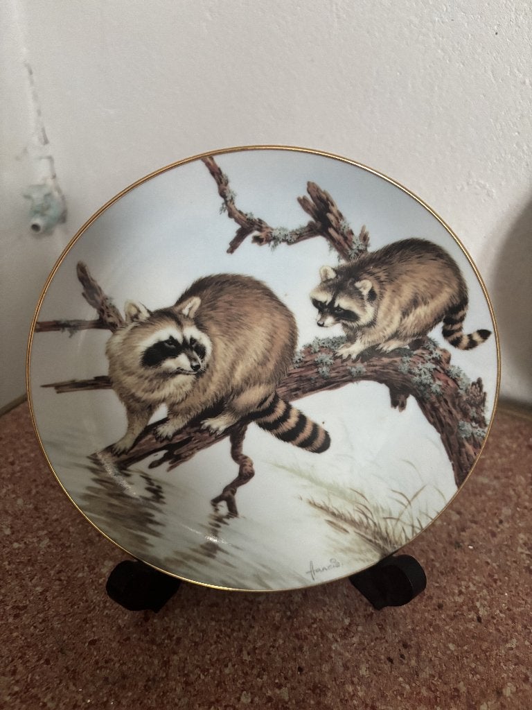 Assiette décorative Ratons-laveurs, Campagnard, Comme neuf, Enlèvement, Pierre/céramique