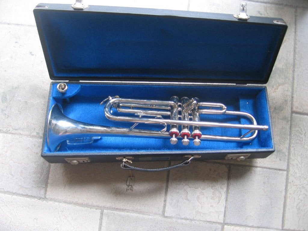 piston trompet met 3 pistons met koffer in zeer goede staat, Muziek en Instrumenten, Blaasinstrumenten | Trompetten, Ophalen, Zo goed als nieuw