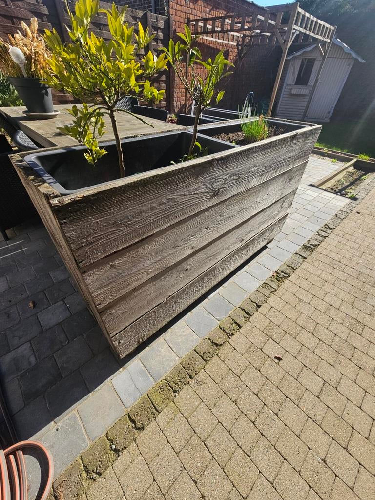 Grote houten bloembakken 2 stuks, Tuin en Terras, Ophalen