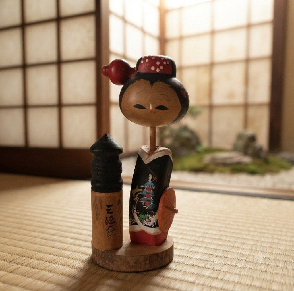 Joli Sanjo Tsubaki Kokeshi, Antiquités & Art, Art | Art non-occidental, Japon, Bois, 14 cm, Poupée