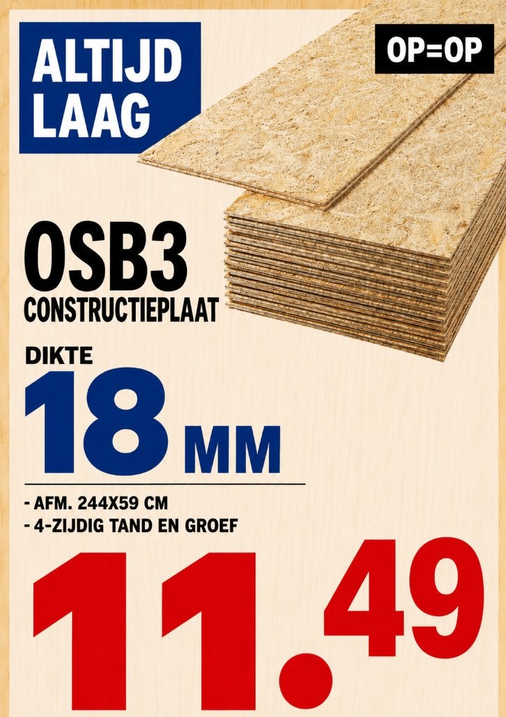 OSB 18MM - Spotprijs - OP = OP €11,49/st, Ophalen, Nieuw, Hout, Minder dan 20 mm