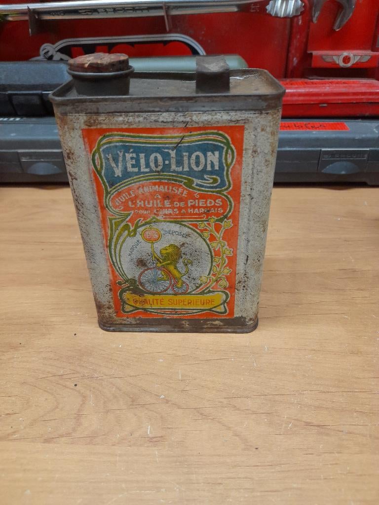 Oud leeg oliekankje velo lion superior, Verzenden, Gebruikt, Overige typen