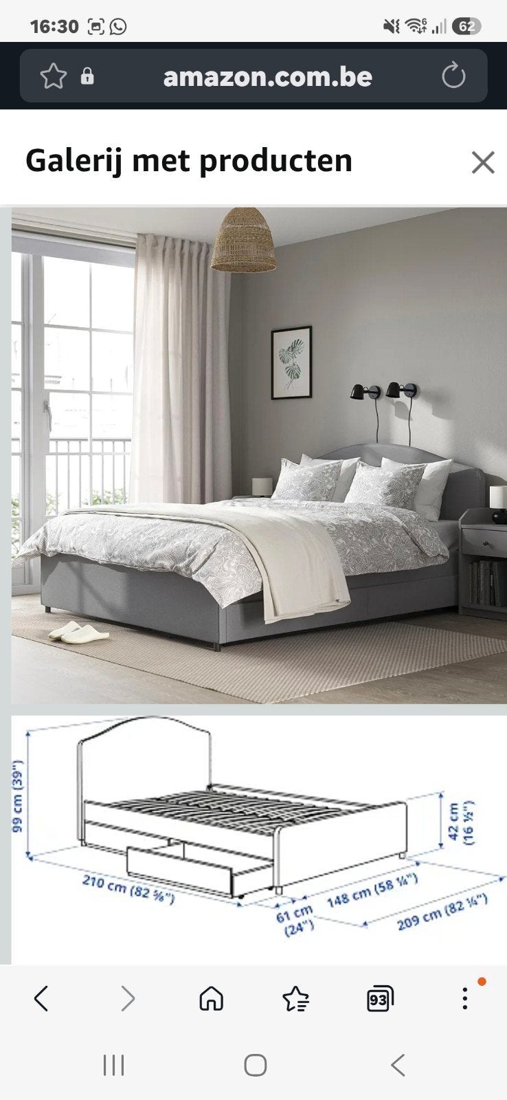 lit comme neuf en tissu gris + poubelles, Enlèvement, Tissu