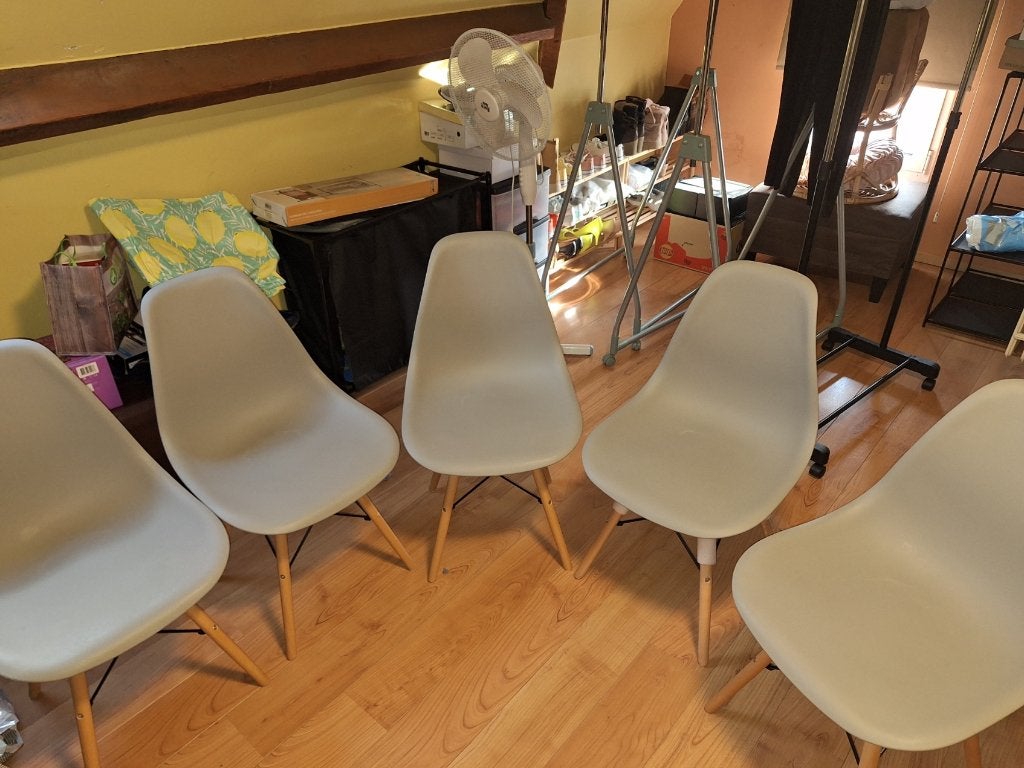 5 stoelen, Huis en Inrichting, Ophalen, Zo goed als nieuw, Grijs, Vijf, Zes of meer stoelen