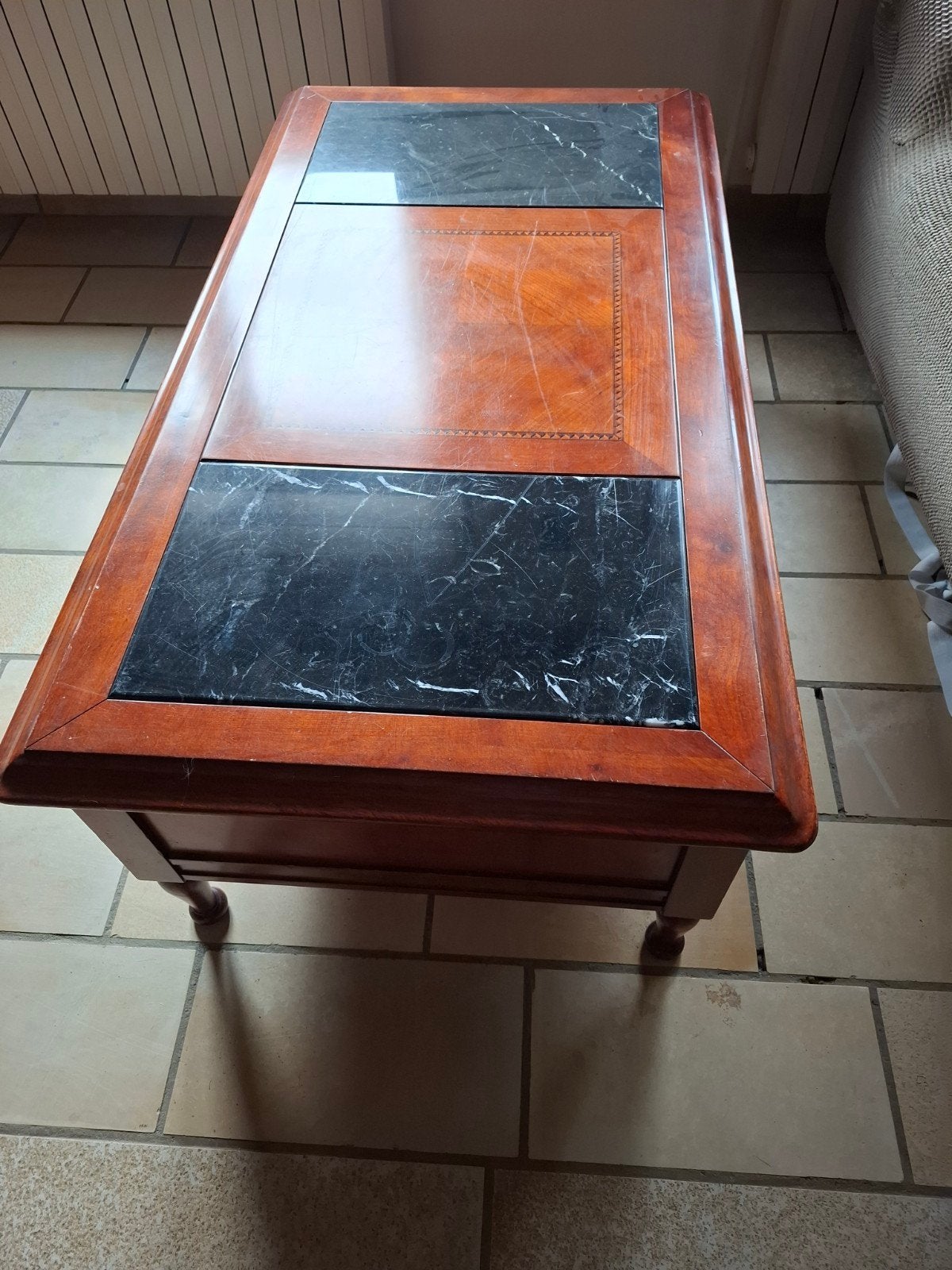 table basse en merisier et marbre noir 50x70x130, 100 à 150 cm, Empire, Cerisier, Enlèvement
