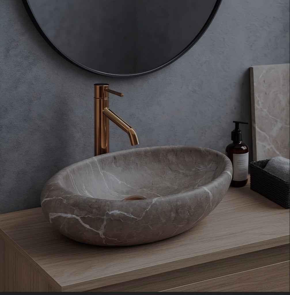 Rea Opzetwastafel Roxy B Stone Nature Oval Grijs, Bricolage & Construction, Sanitaire, Enlèvement, Neuf, Pierre, Lavabo