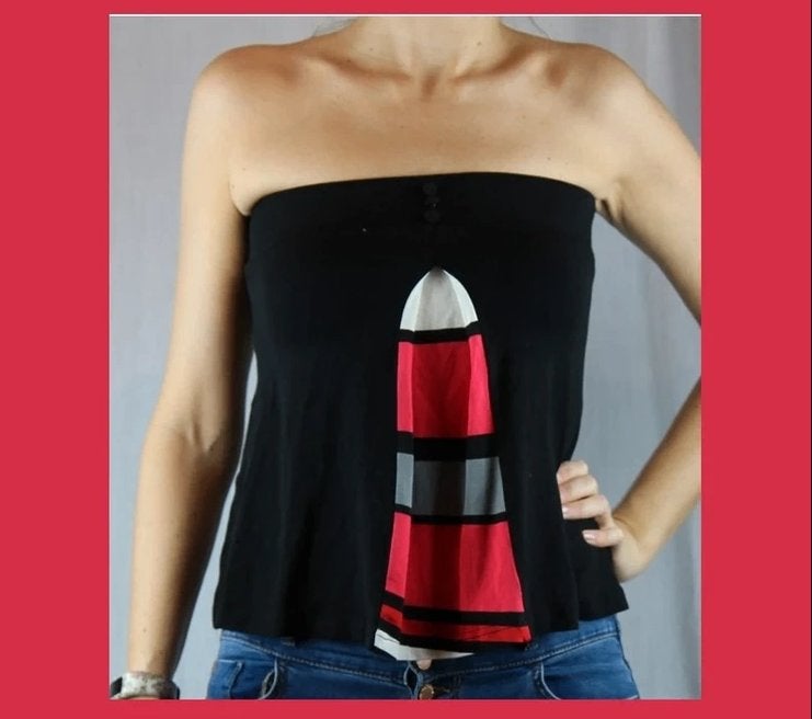 Zwart-rood topje van Pussy deluxe - NIEUW - Maat small, Enlèvement ou Envoi, Rouge