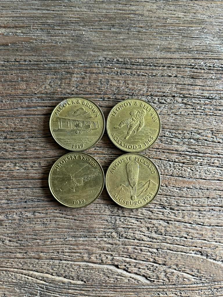 Vintage Shell munten – luchtvaart & ruimtevaart (set van 4), Ophalen of Verzenden, Munten