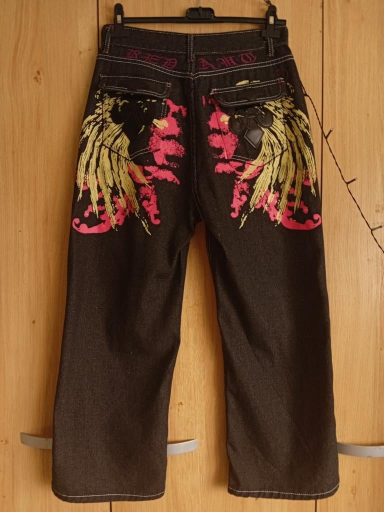 Y2K baggy jeans met angel wings, Kleding | Heren, Broeken en Pantalons, Ophalen of Verzenden, Maat 52/54 (L)
