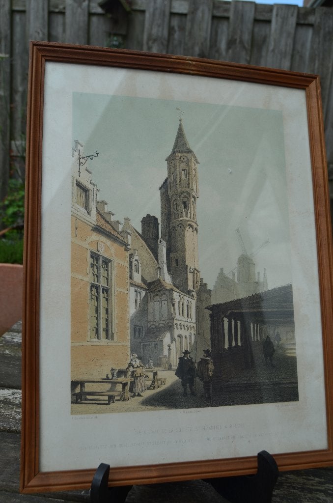 Belgische lithografische prenten van gebouwen (2), Antiek en Kunst, Kunst | Litho's en Zeefdrukken, Ophalen of Verzenden