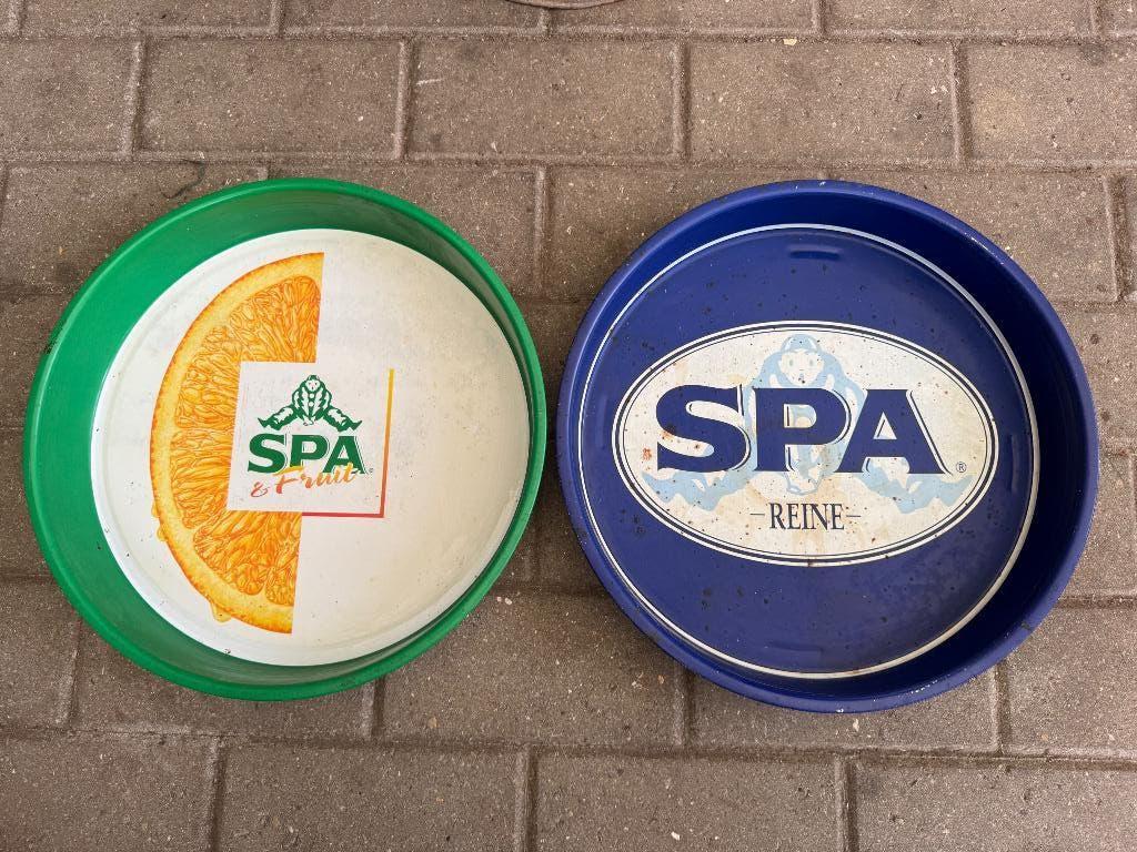 Vintage metalen dienblad van Spa Reine en Spa & Fruit, Ophalen, Gebruikt, Reclamebord
