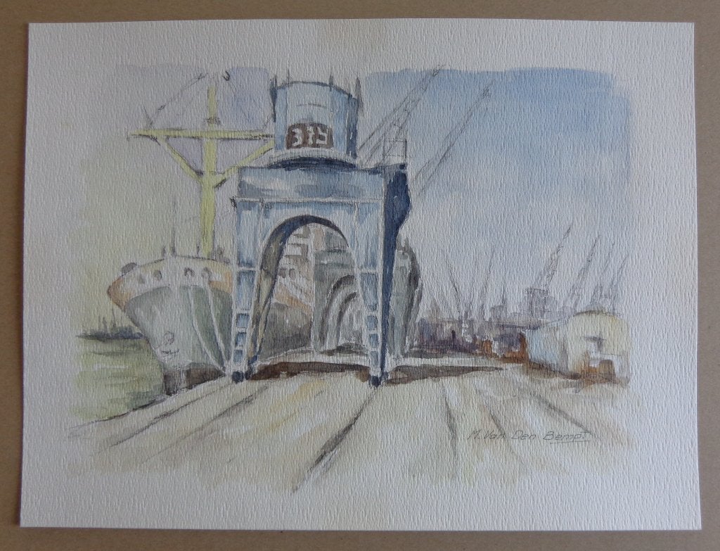MARCEL VAN DEN BEMPT / 4 STUKS / ANTWERPEN ORIGINEEL 27x36cm, Antiquités & Art, Enlèvement ou Envoi, Aquarelle, Signé, Papier