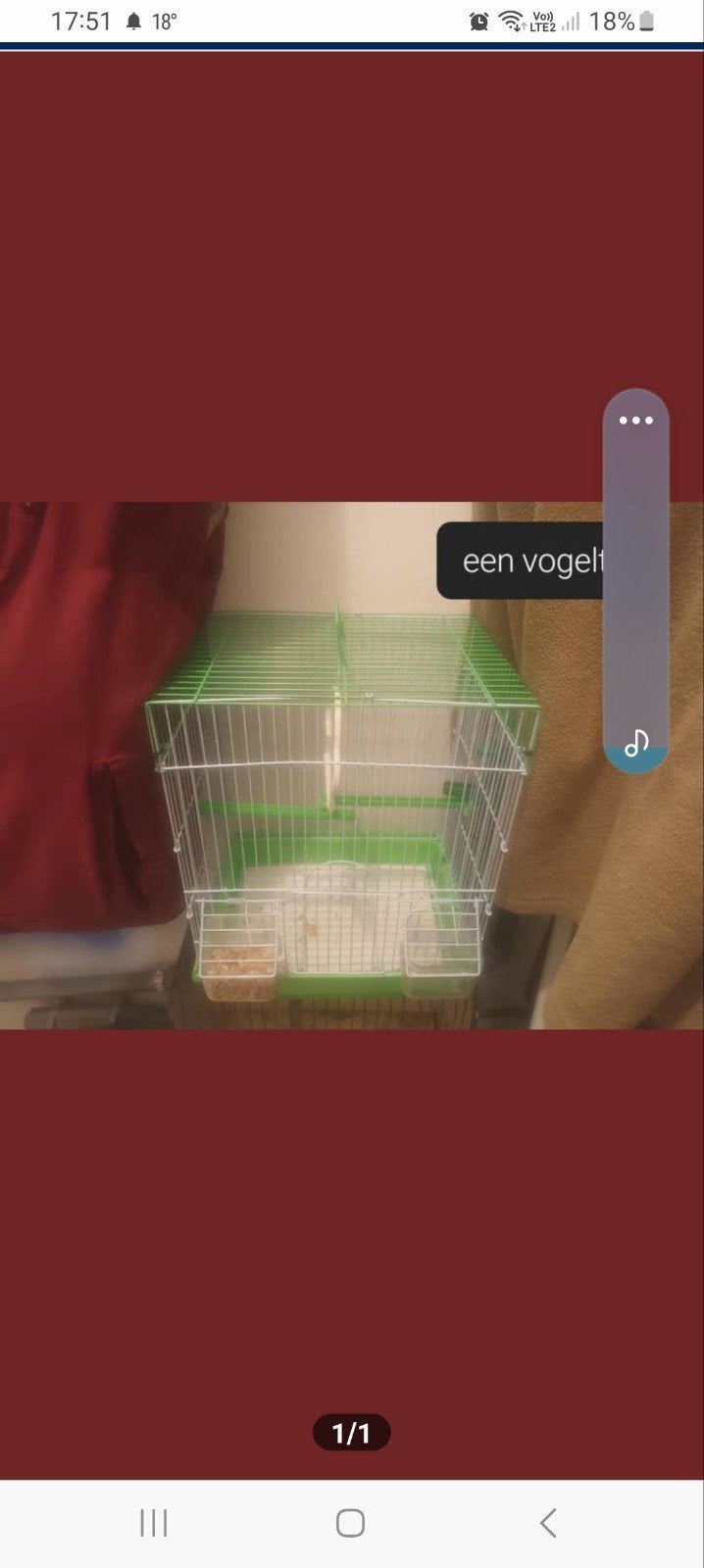 Vogelkooitje voor 1 vogeltje int groen en rood verkrijgbaar, Enlèvement