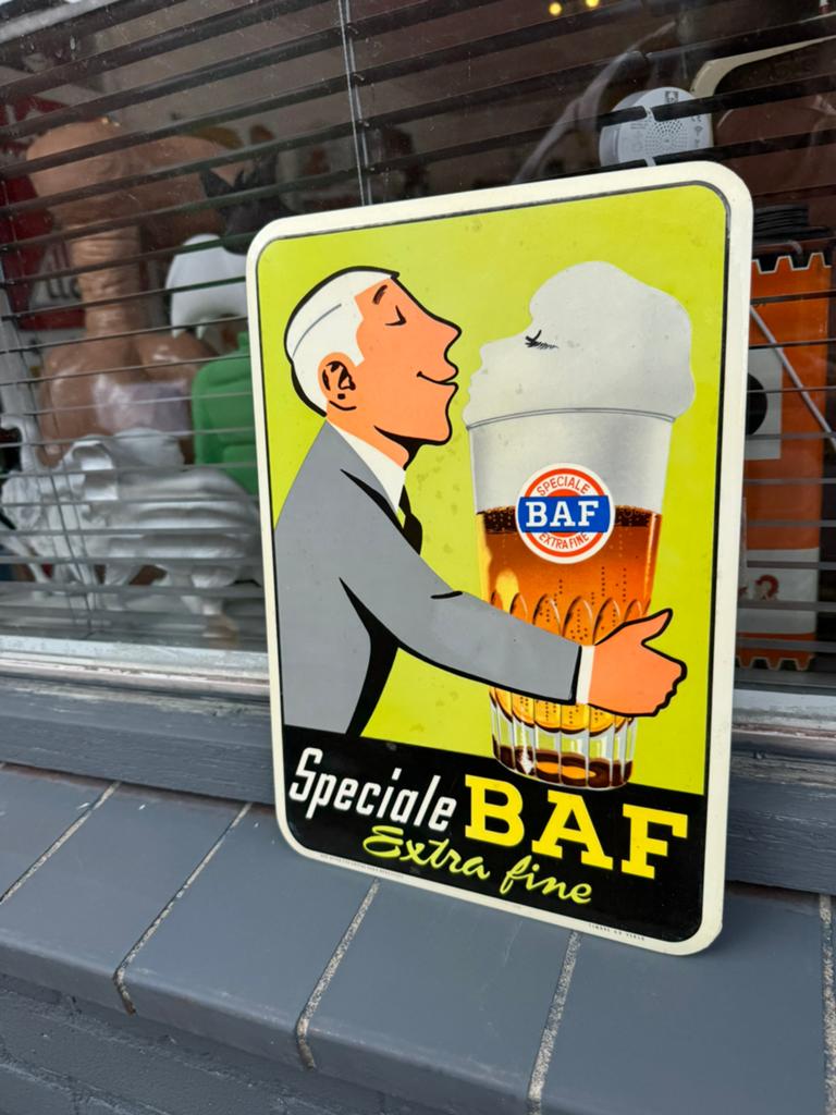 BAF Bier oud reclamebord, Verzamelen, Biermerken, Ophalen of Verzenden, Gebruikt, Reclamebord, Plaat of Schild, Overige merken