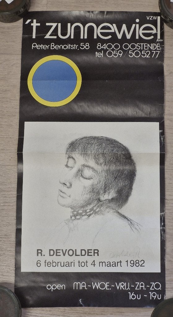 Affiche Roland Devolder - 1982 - 't Zunnewiel Oostende, Verzamelen, Posters, Ophalen, A1 t/m A3, Overige onderwerpen, Rechthoekig Staand
