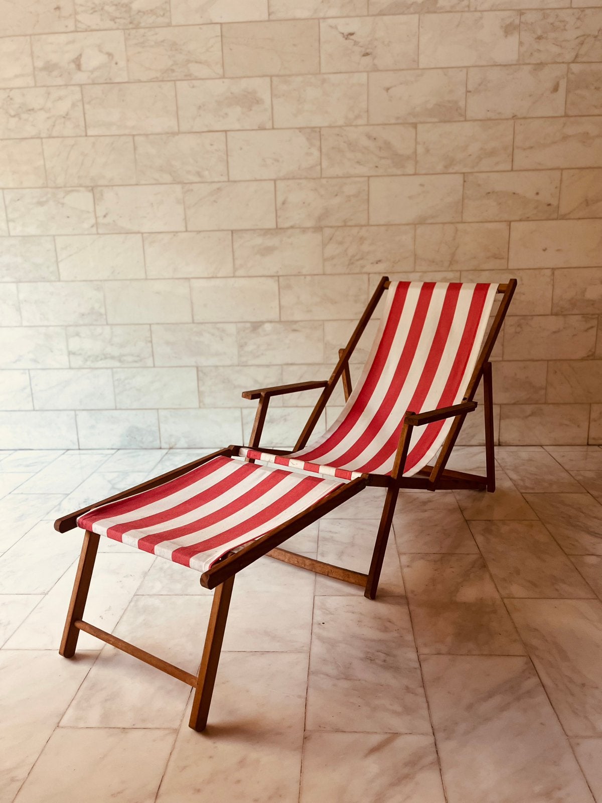 Duo vintage strandstoelen, Tuin en Terras, Ophalen, Gebruikt, Hout, Verstelbaar