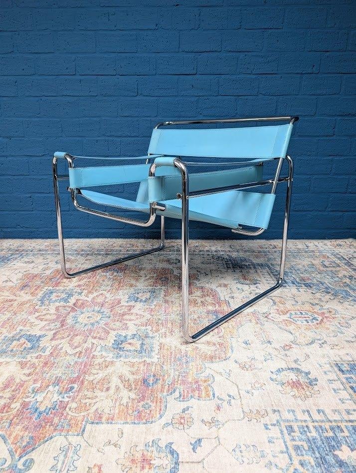 Vintage blauwe Wassily fauteuil, Marcel Breuer, jaren 80, Enlèvement, Cuir