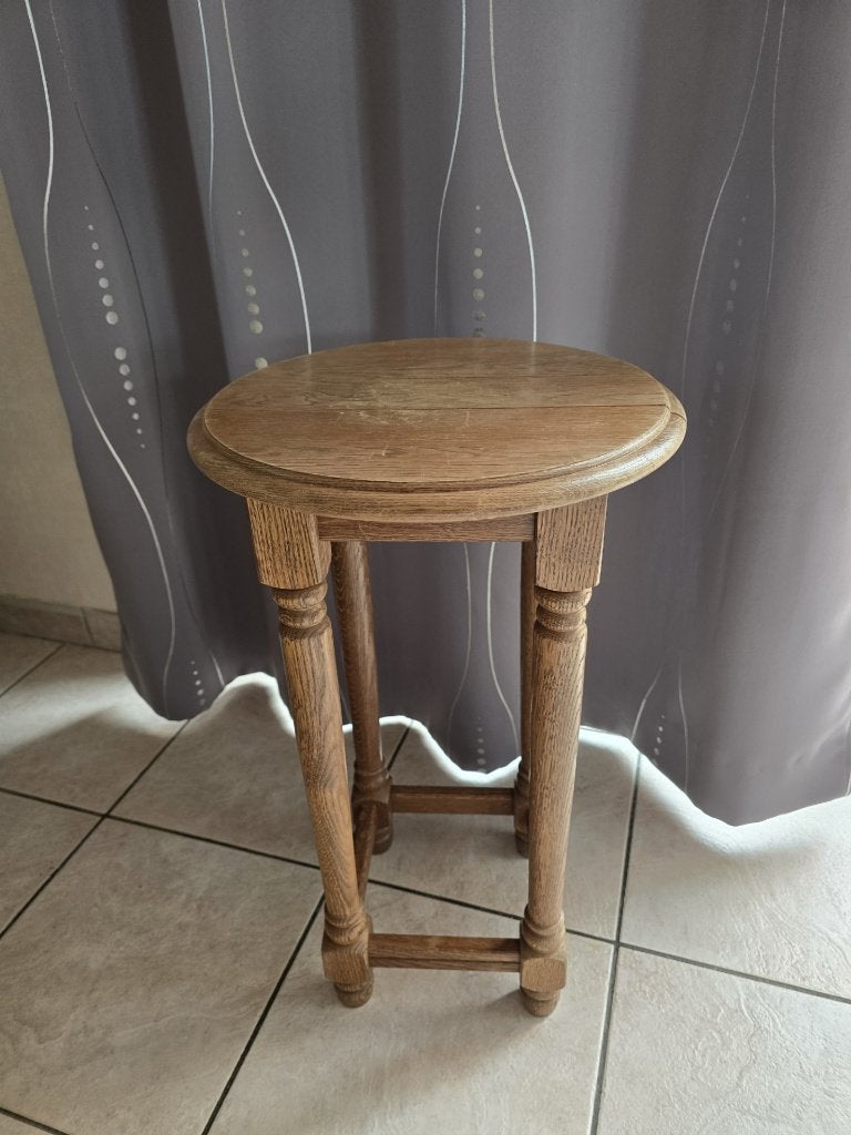 vintage houten bijzettafeltje, Ophalen, Minder dan 55 cm, Rond, Zo goed als nieuw