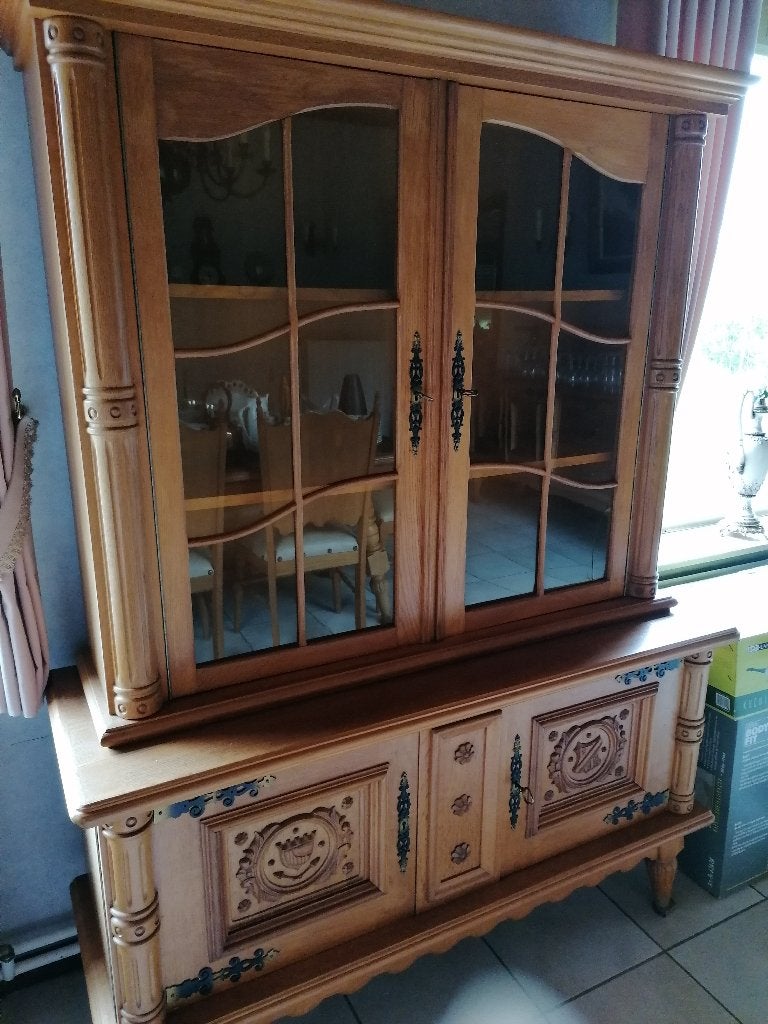 Vitrinekast in hout - gratis, Huis en Inrichting, Kasten | Vitrinekasten, Ophalen, 100 tot 150 cm, Glas, Vintage landelijk