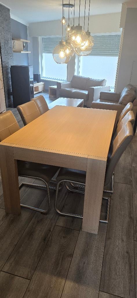 Complete woonkamer en eetkamer (massief eik), Ophalen, Gebruikt, Massief eik, 4 tot 6 stoelen