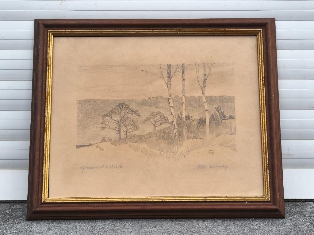 Lithographie paysage ardennais signe auguste donnay, Enlèvement ou Envoi