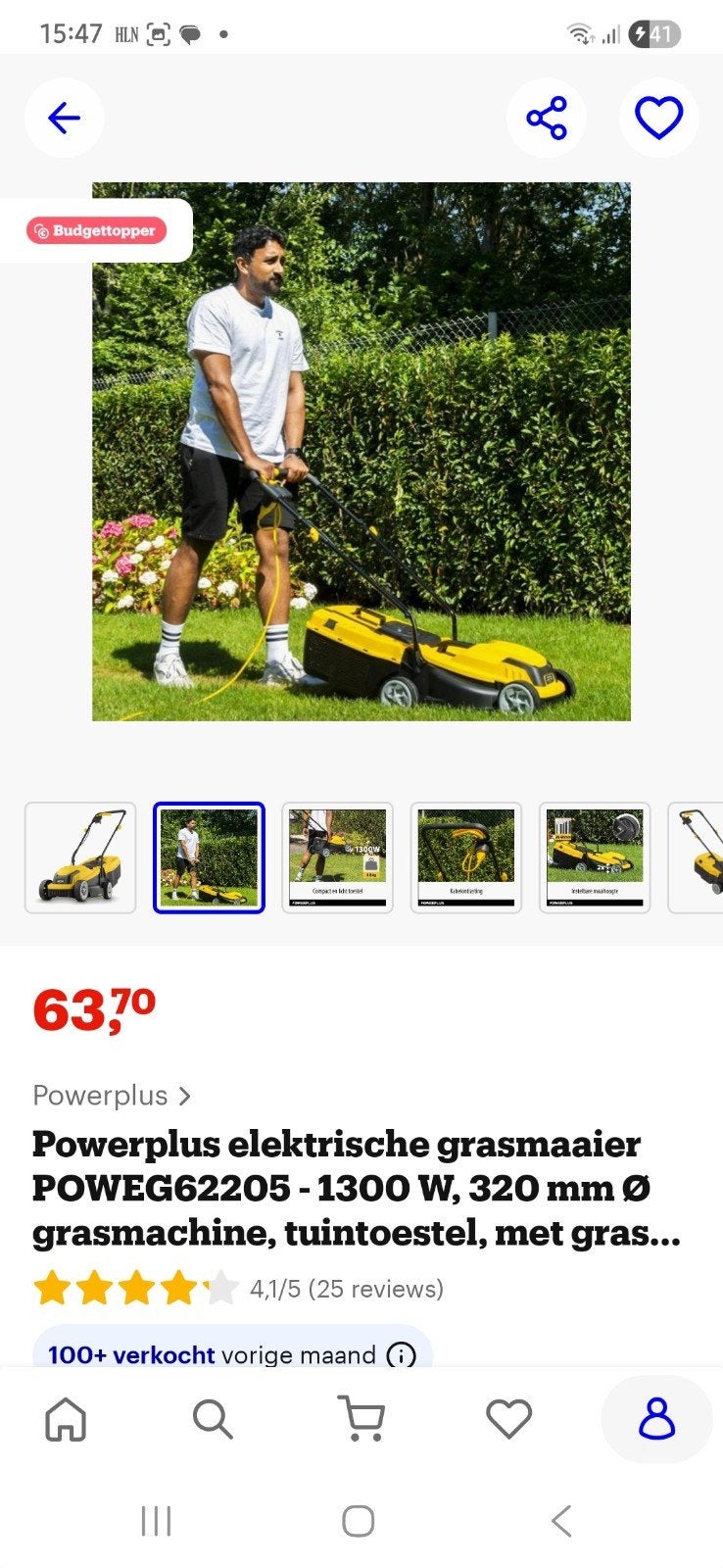 Grasmaaier 1300w 32cm doorsnede, Enlèvement