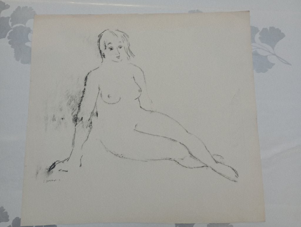 Originele tekening Naakt in houtskool gesigneerd,55x50,B12b, Ophalen of Verzenden, Tekening, Gesigneerd