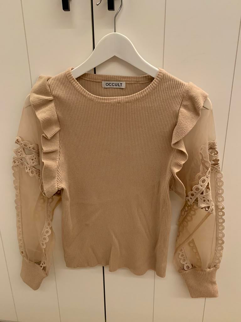 Beige pulletje doorzichtige mouw one size, Kleding | Dames, Ophalen of Verzenden, Zo goed als nieuw