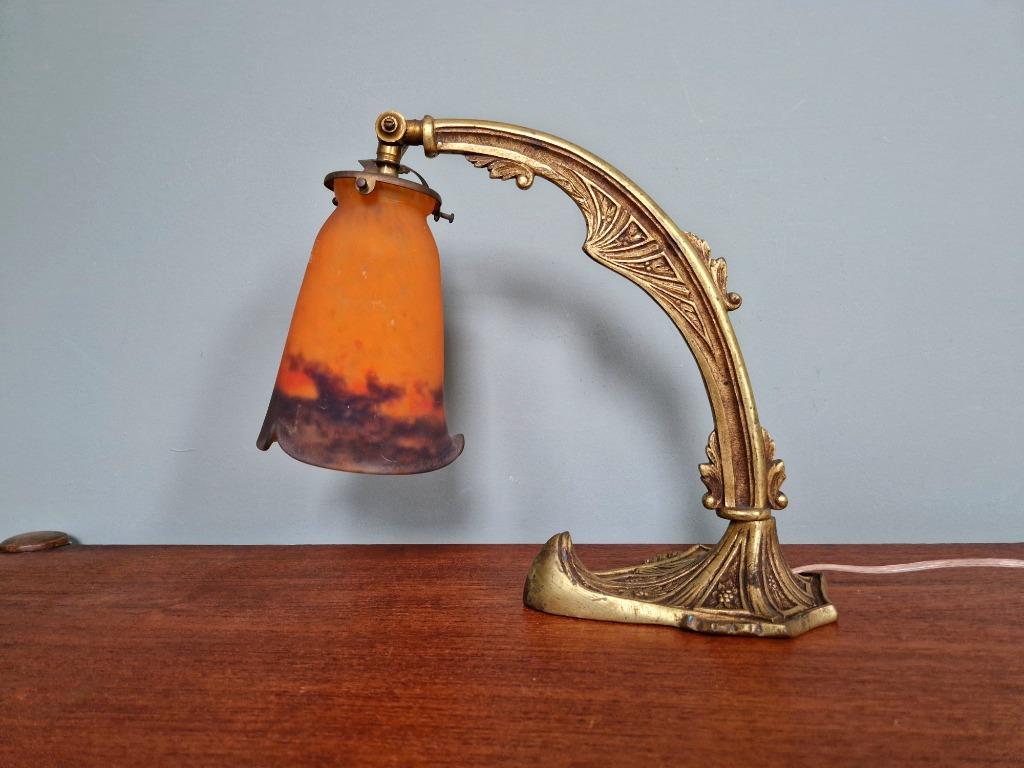 Art Deco lamp in brons en glas gesigneerd „Frères Muller”, Ophalen of Verzenden