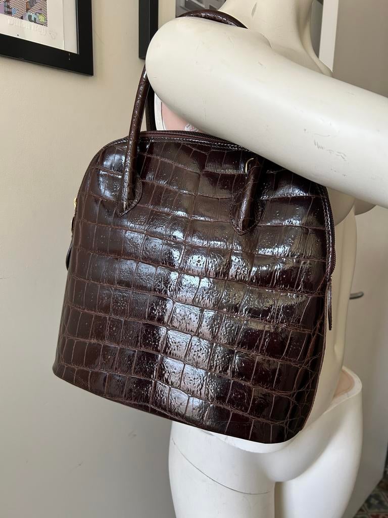 Enrico Vivalli vintage bruine exotische leren tas, Ophalen of Verzenden, Zo goed als nieuw