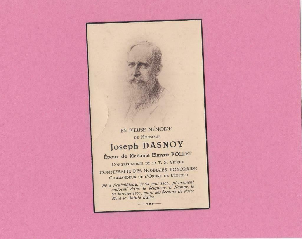 DP Joseph Dasnoy, Verzenden, Bidprentje