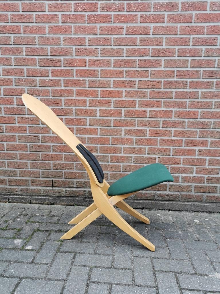 Vintage houten opvouwbare  relax stoel, Huis en Inrichting, Ophalen, Gebruikt, Stof