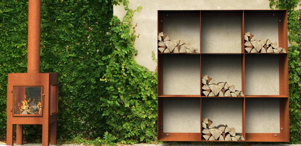 houtopslag cortenstaal (vierkant wandmodel voor ophanging), Moins de 3 m³, Envoi, Autres essences de bois, Bûches