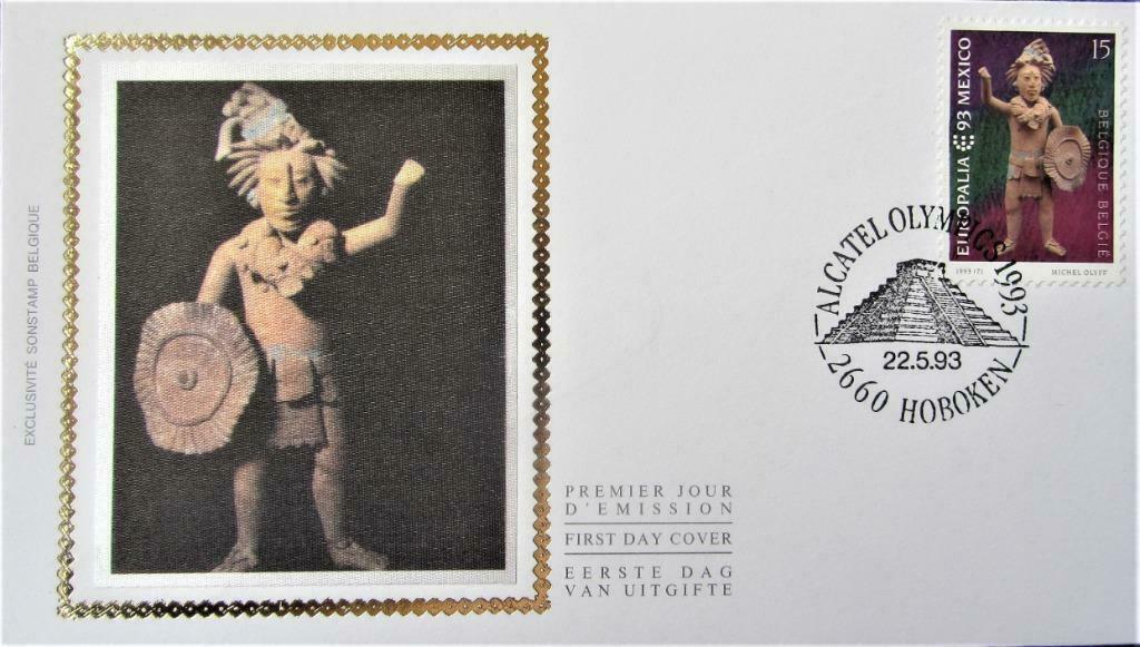 FDC OP ZIJDE- BELGIË- KUNST- MAYA KUNST , Enlèvement ou Envoi, Affranchi, Autres thèmes