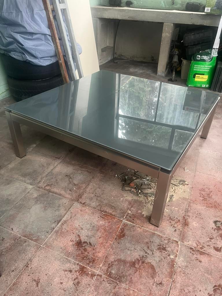 Salontafel inox - glas 120x120, Ophalen, Zo goed als nieuw, Glas