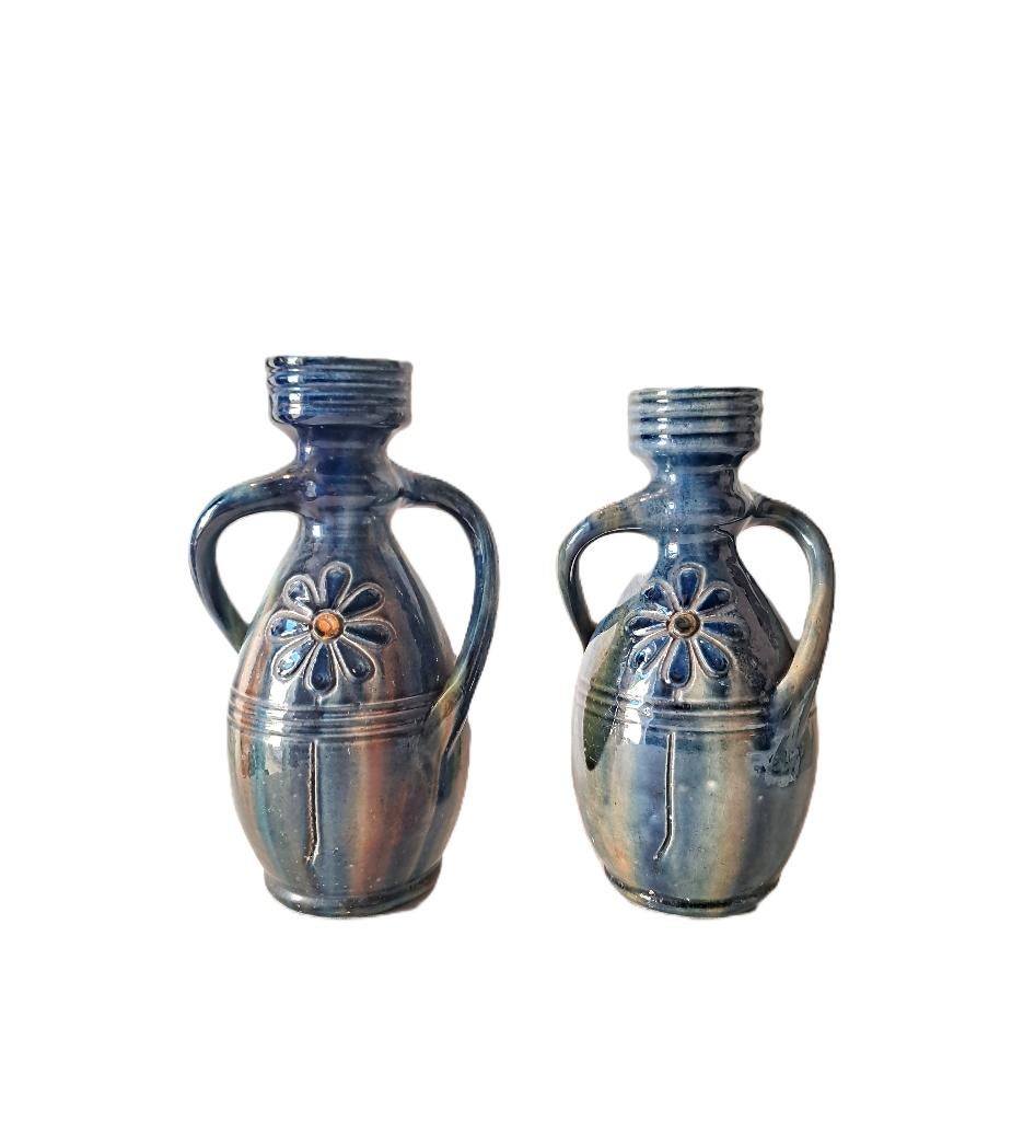 Pair de Vases à Deux Anses Tournantes - Poterie Flamande, Enlèvement ou Envoi