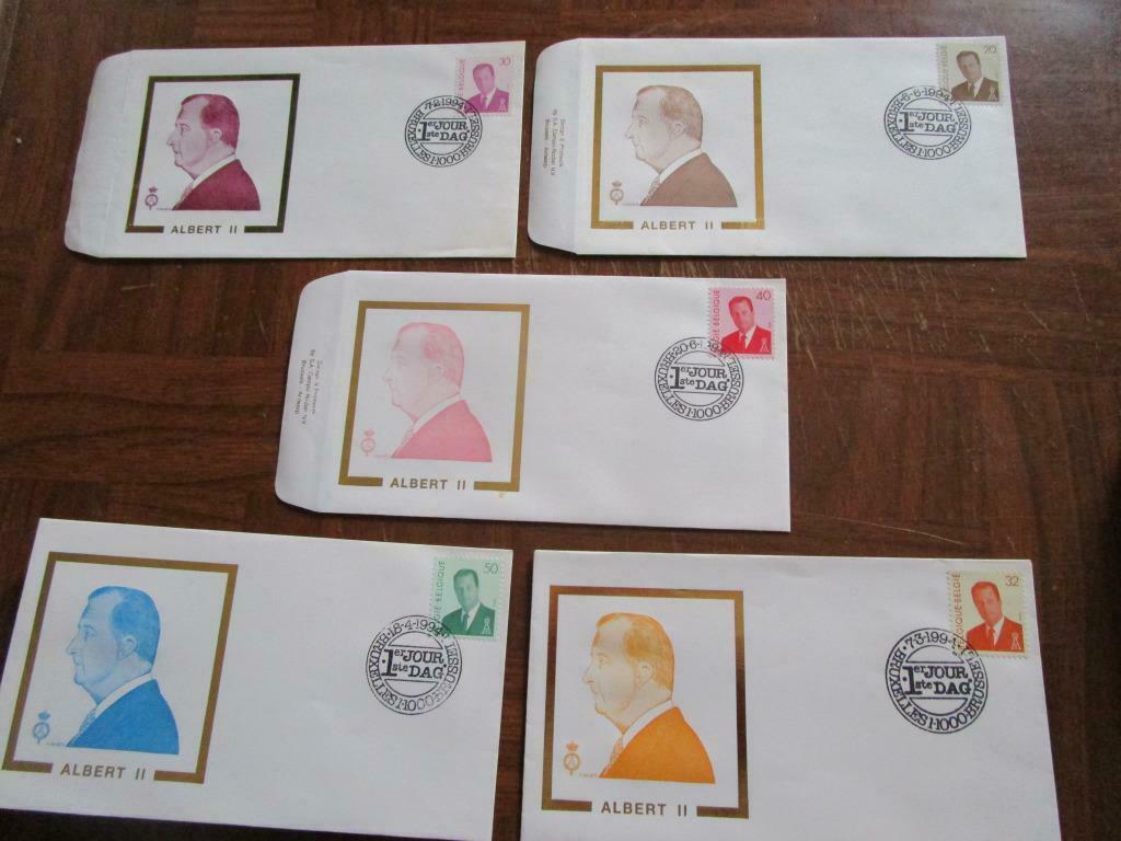 5 Albert II enveloppen, Met envelop, Verzenden, Koninklijk huis, Frankeerzegel