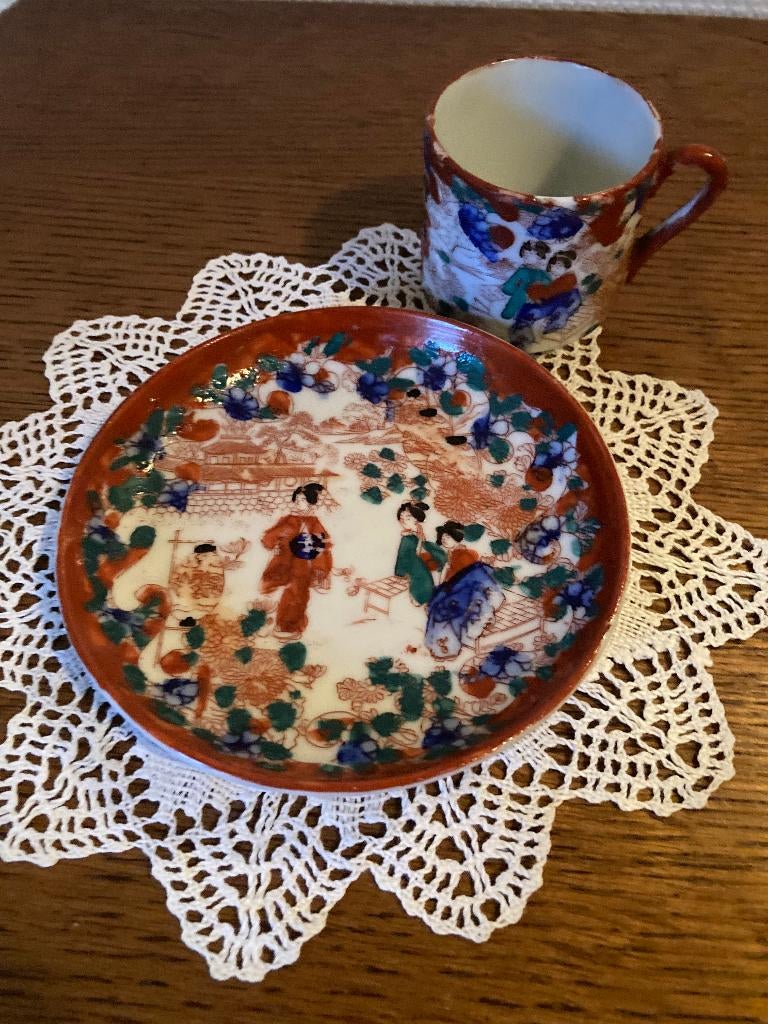 antiek chinees klein thee kopje met bordje, Antiek en Kunst, Ophalen of Verzenden