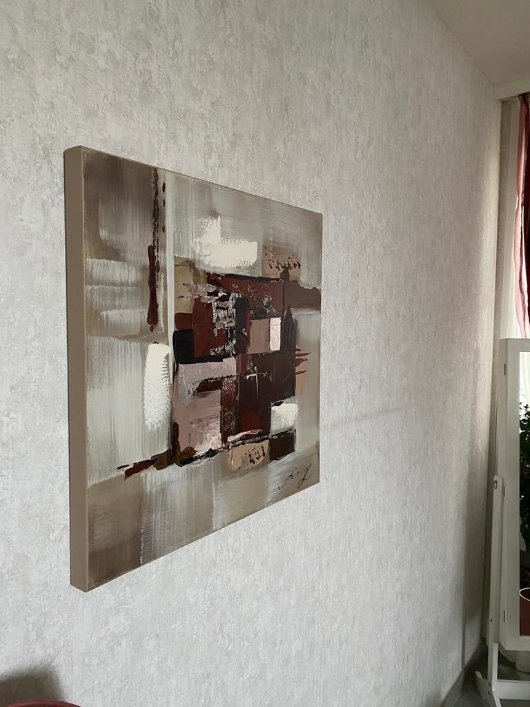Abstract schilderij 60x60cm – gesigneerd Amy, Ophalen of Verzenden