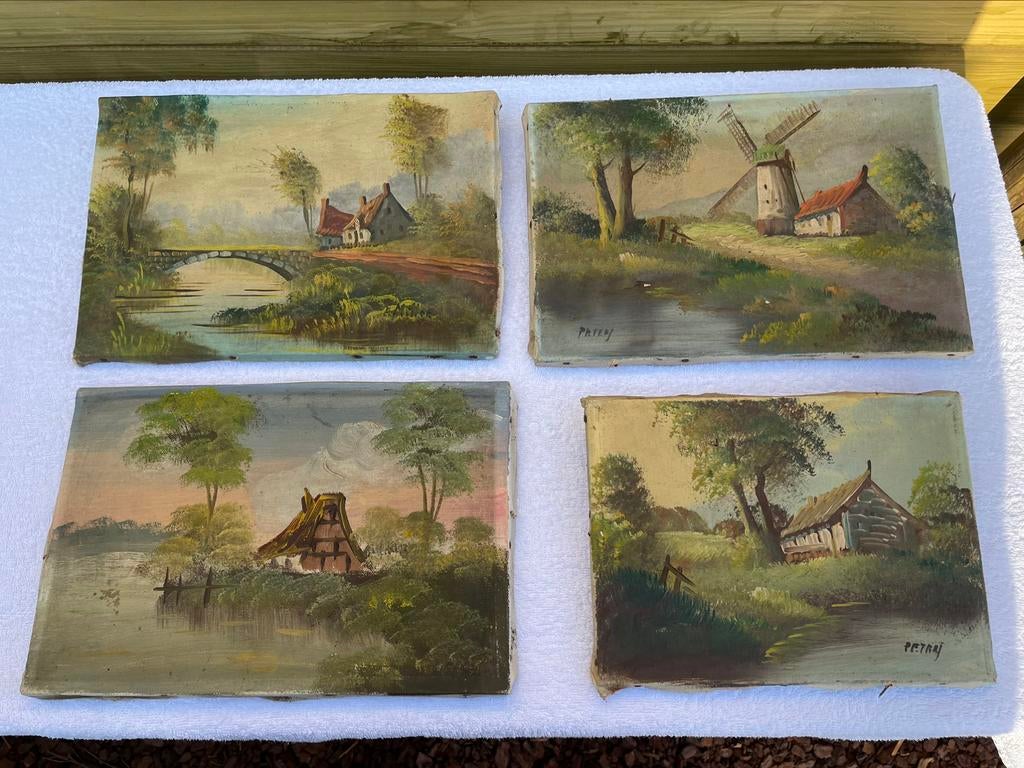 4 vieux tableaux de peinture E. Miller Petry ? nature, Enlèvement ou Envoi