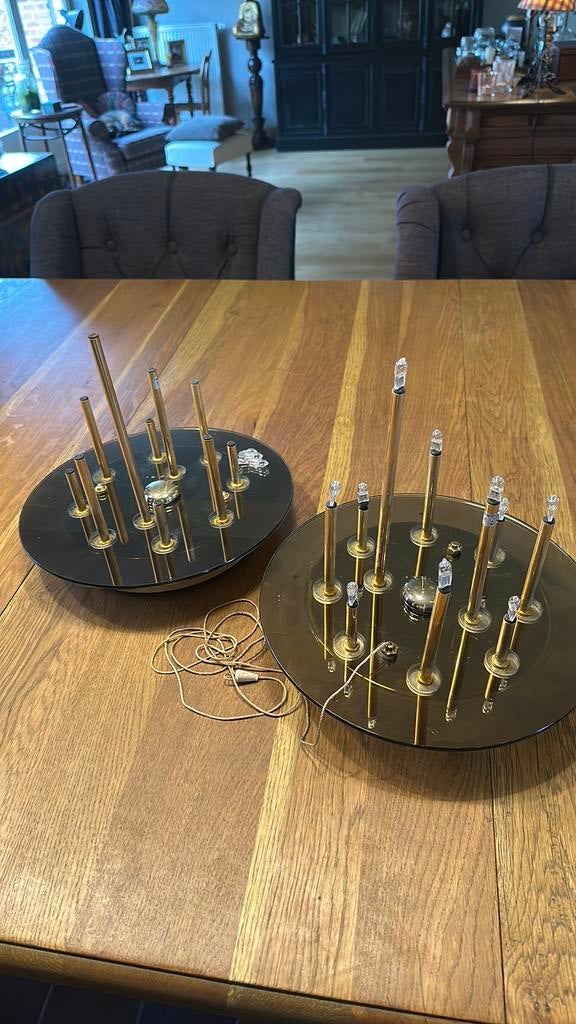 2 italiaanse design vintage plafondlampen jaren 70, Ophalen, Gebruikt, Glas