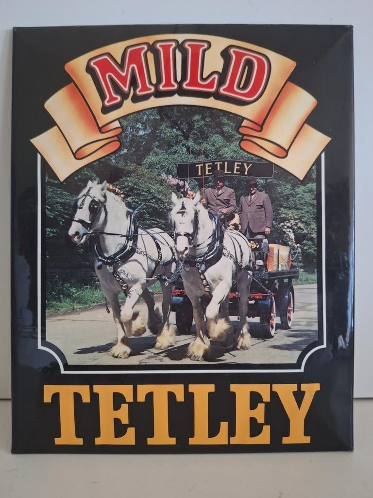 Oud metalen bord Mild ale brouwerij Tetley, Verzamelen, Biermerken, Ophalen of Verzenden, Zo goed als nieuw