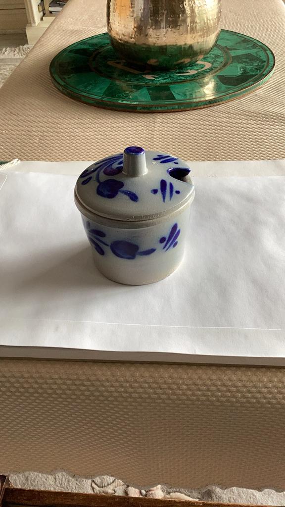 Mosterdpot grijs met blauw, Ophalen of Verzenden, Zo goed als nieuw